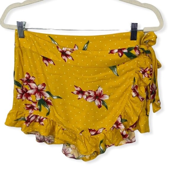 Guess Yellow Floral Wrap Skort Skirt Size Small Tie Waist Zipper Viscose Boho S - Picture 3 of 12